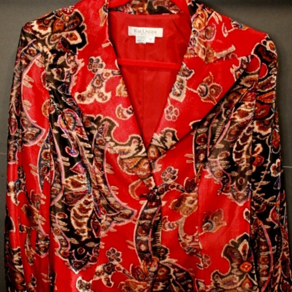 Vintage Red/Black Paisley Velvet Kay Unger Jacket